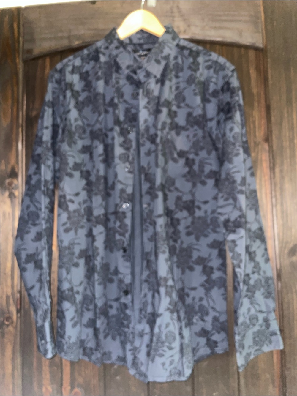 Marc Anthony Navy Blue Floral Button-Front Shirt, Size L